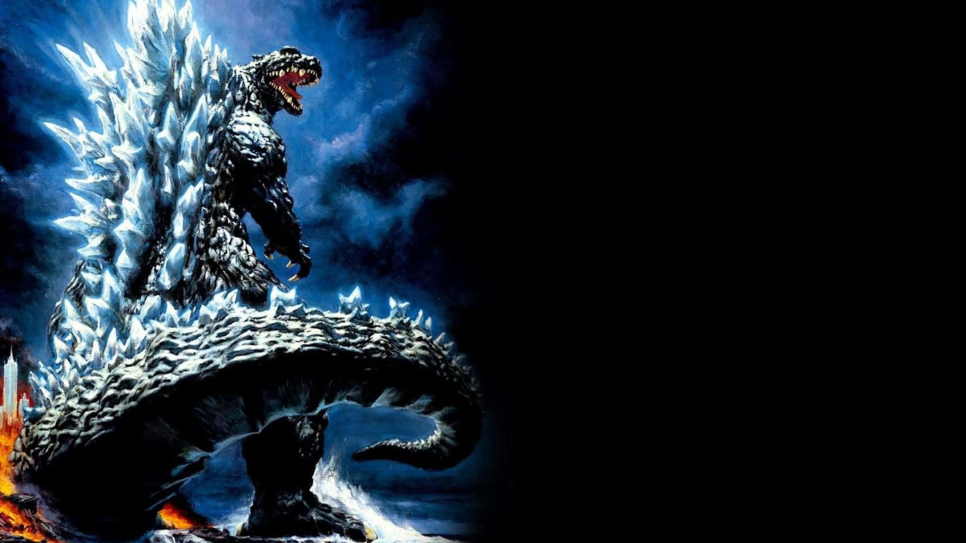 Godzilla 2000, icy spines, ruined cityscape, Full HD Desktop Wallpaper
