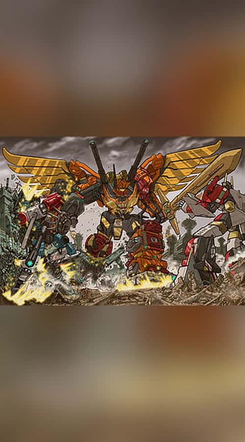 Godzilla Comic, fiery battle, giant robotic warriors, SD Phone Wallpaper