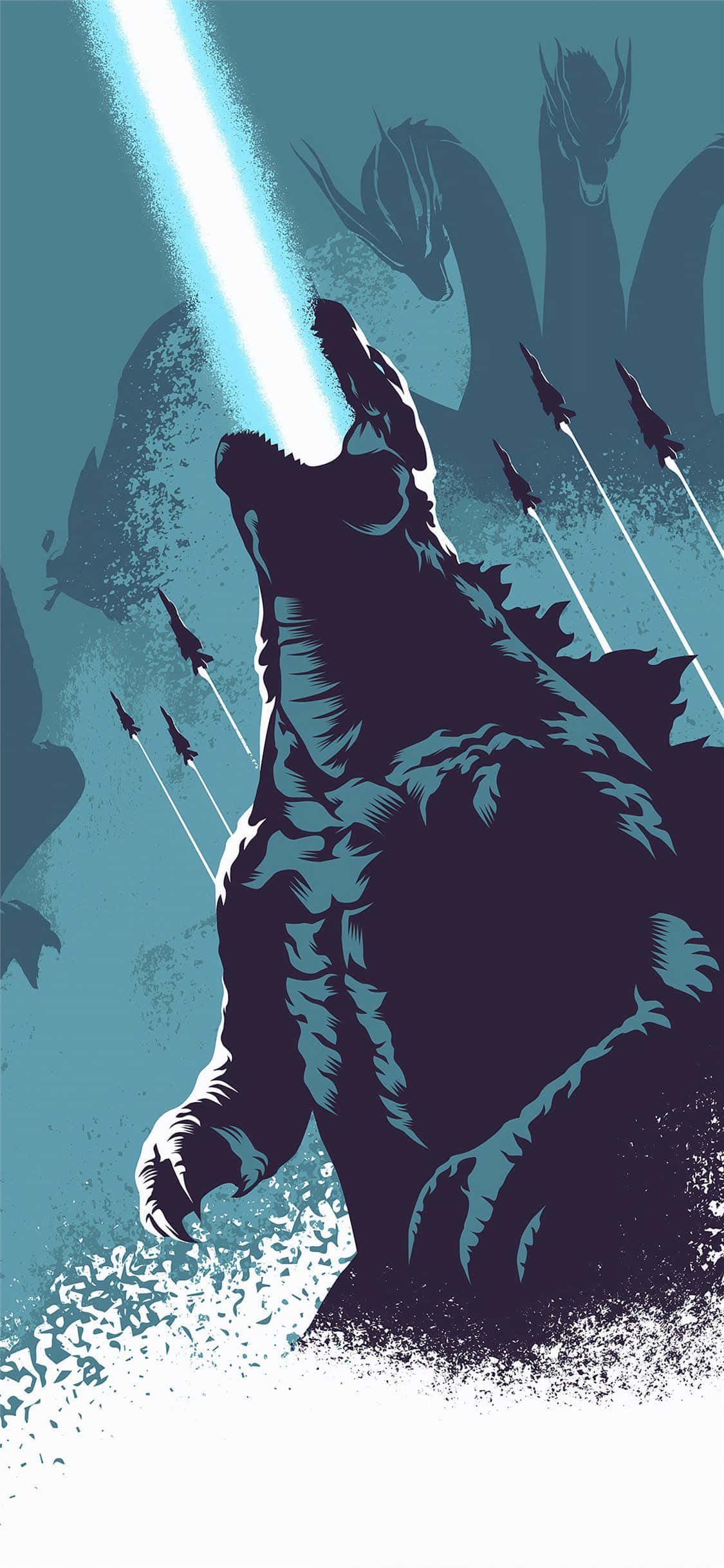 Godzilla, bright blue atomic breath, fighter jets, Full HD Phone Wallpaper