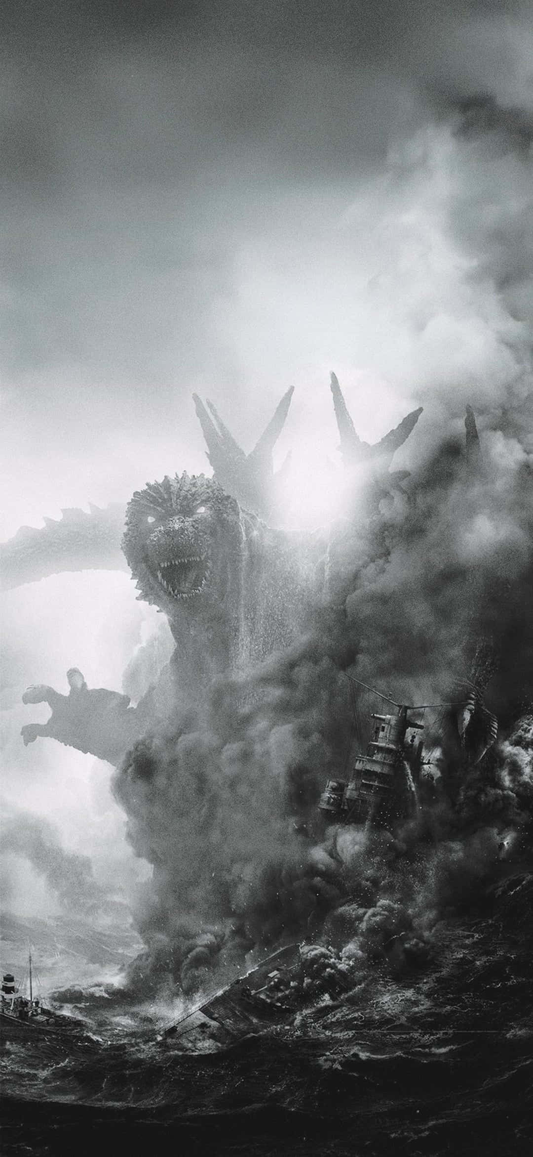 Godzilla, stormy seas, smoke, Full HD Phone Wallpaper