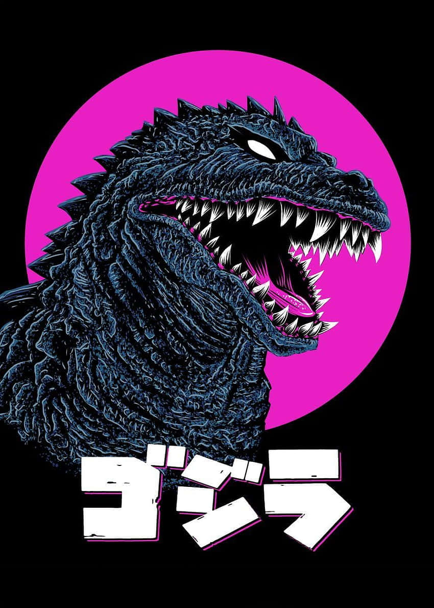 Godzilla, pink backdrop, vibrant pink circular backdrop, SD Phone Wallpaper