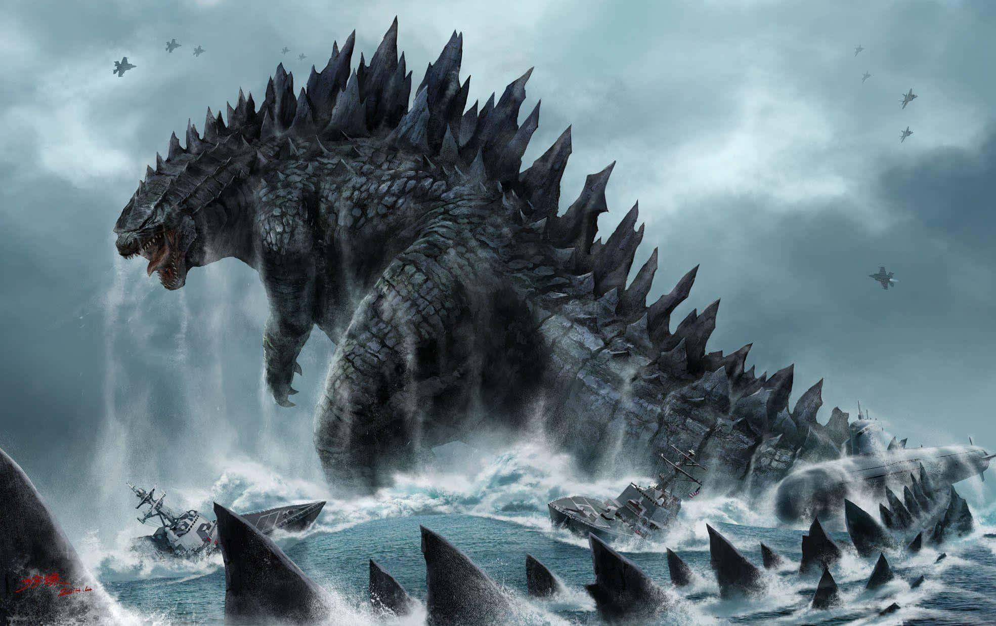 Godzilla Earth, 1969, stormy seas, Full HD Desktop Wallpaper