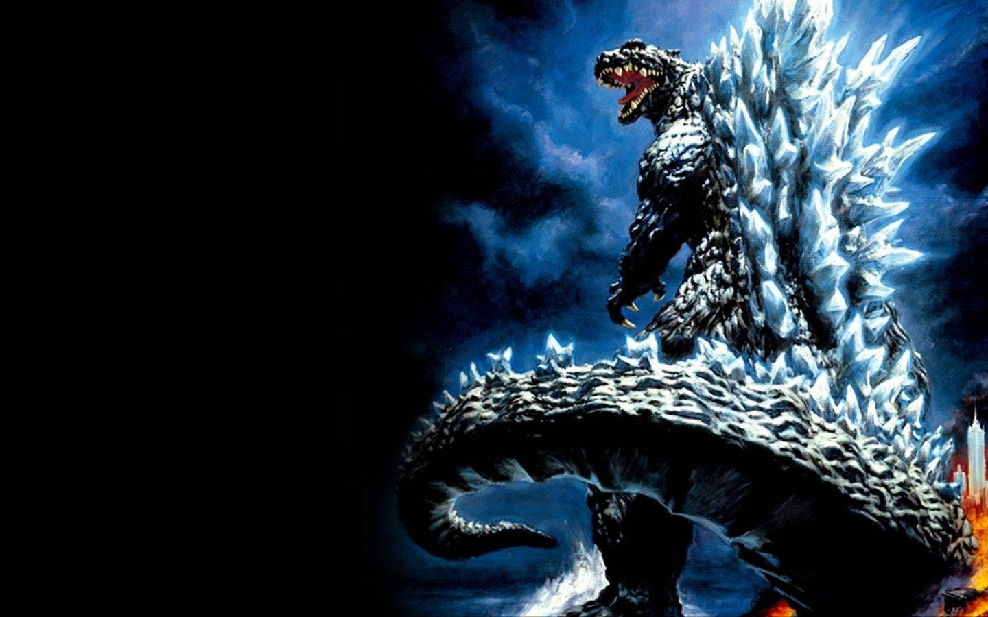 Godzilla, ice-covered, stormy night sky, HD Desktop Wallpaper