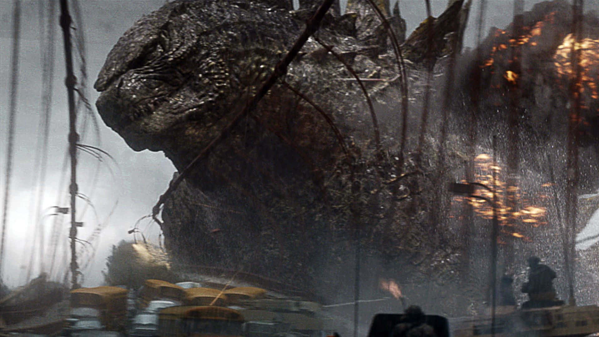 Godzilla, colossal, shattered cityscape, Full HD Desktop Wallpaper