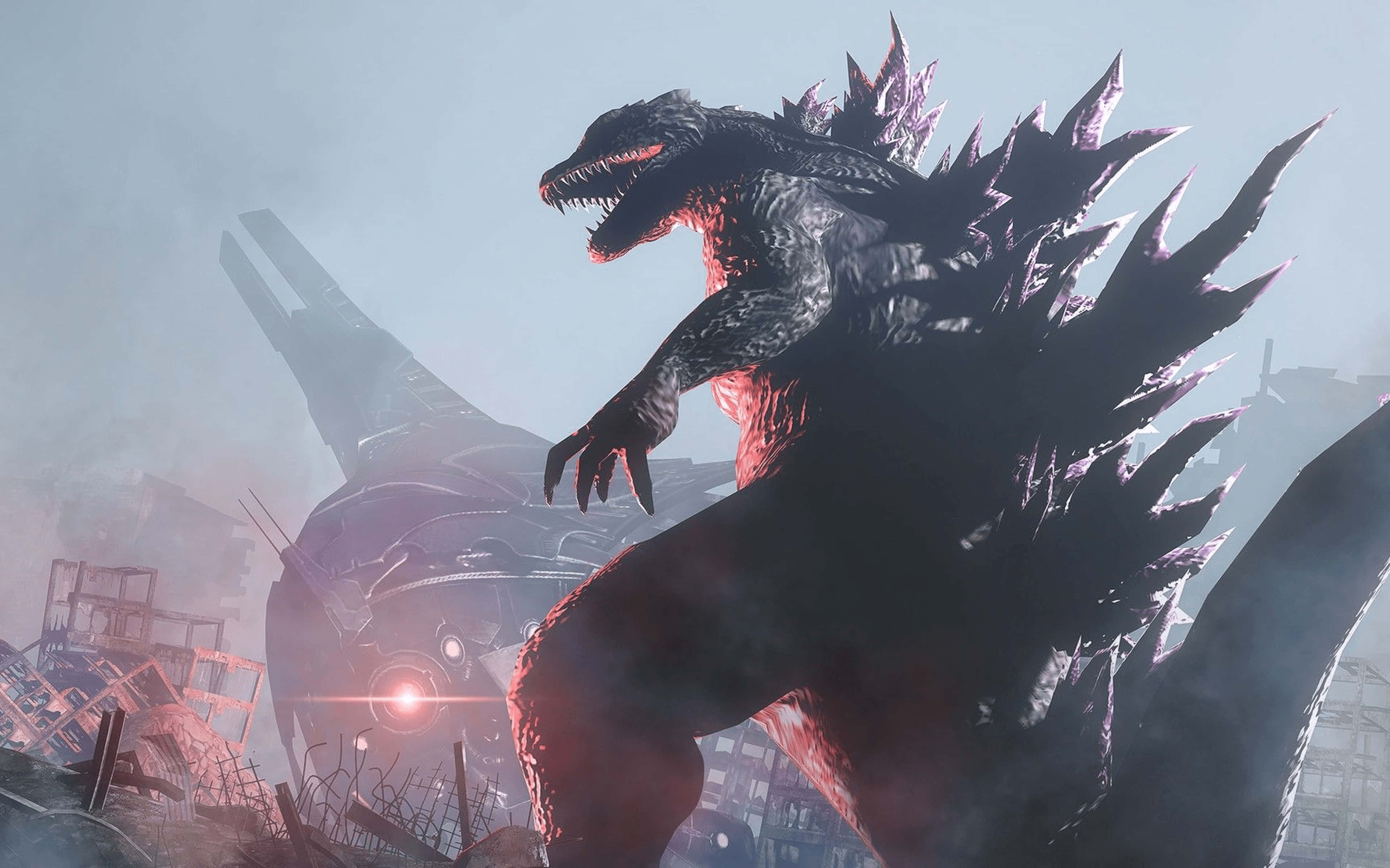 Godzilla, glowing red underbelly, spiked back, 4K Desktop Wallpaper