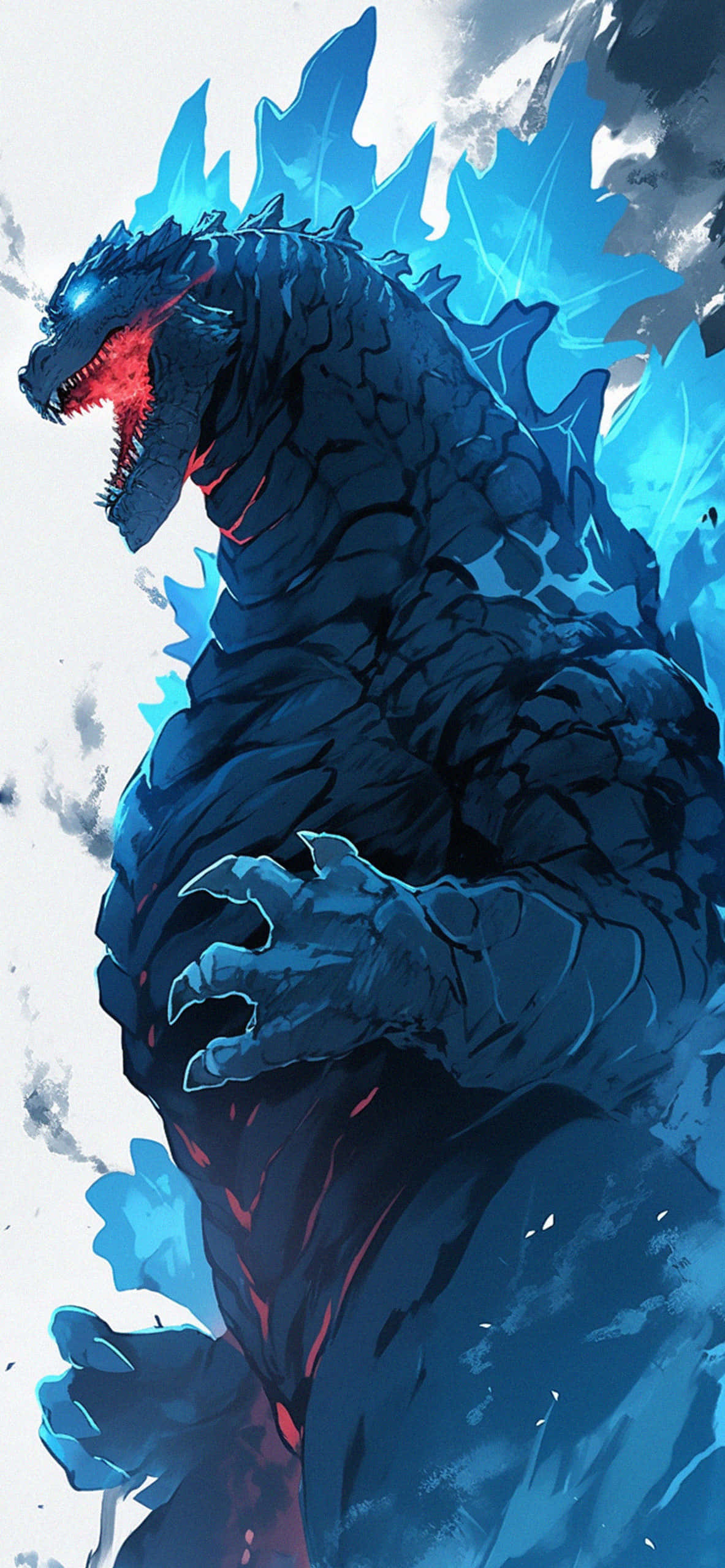 Godzilla, blue, glowing red eyes, 2K Phone Wallpaper