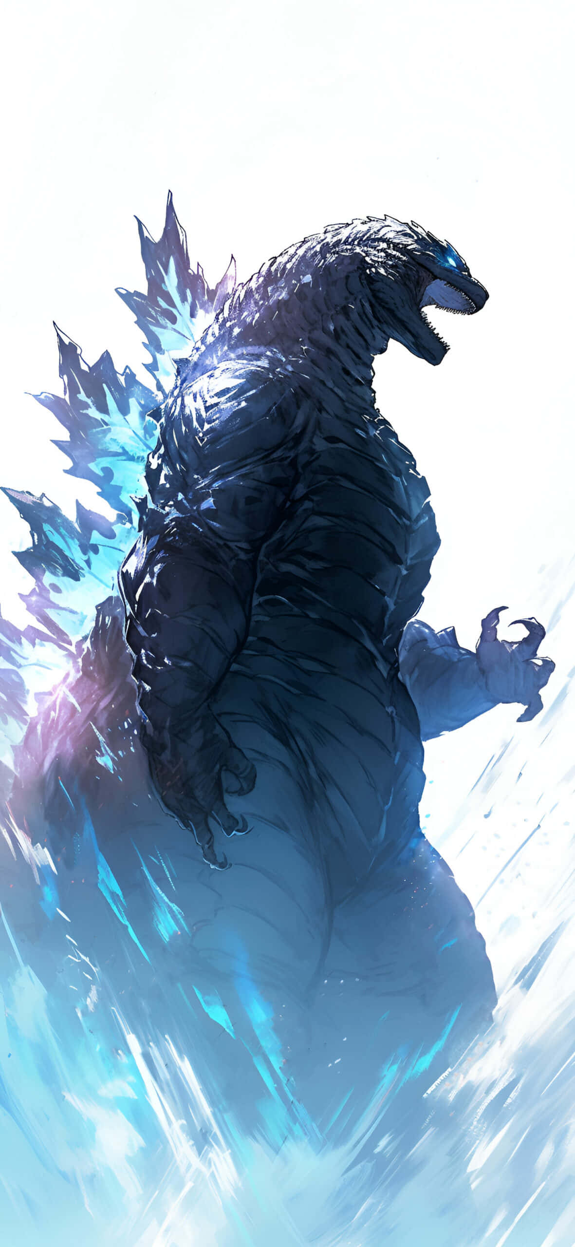 Godzilla, blue fury, glowing blue energy, 2K Phone Wallpaper