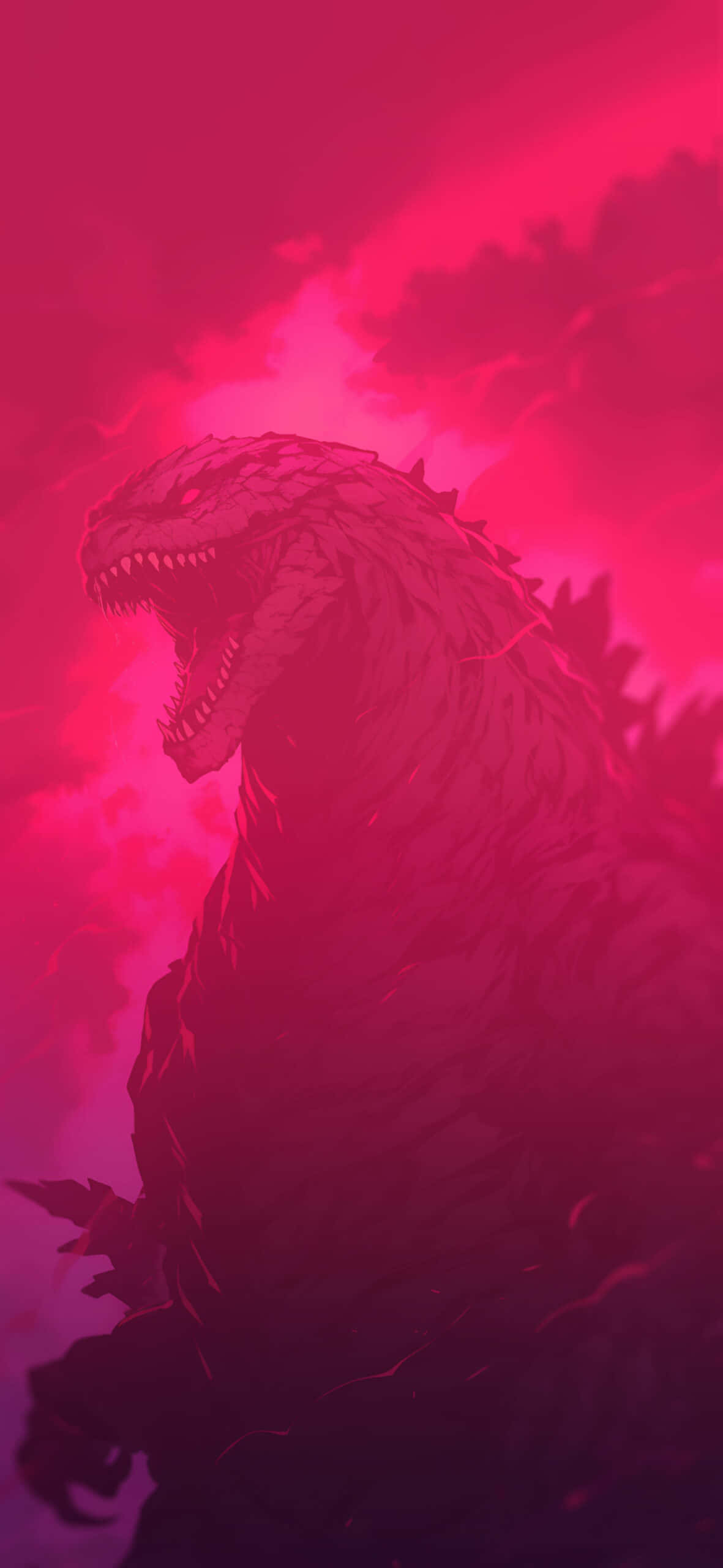 Godzilla, silhouette, pink, 2K Phone Wallpaper