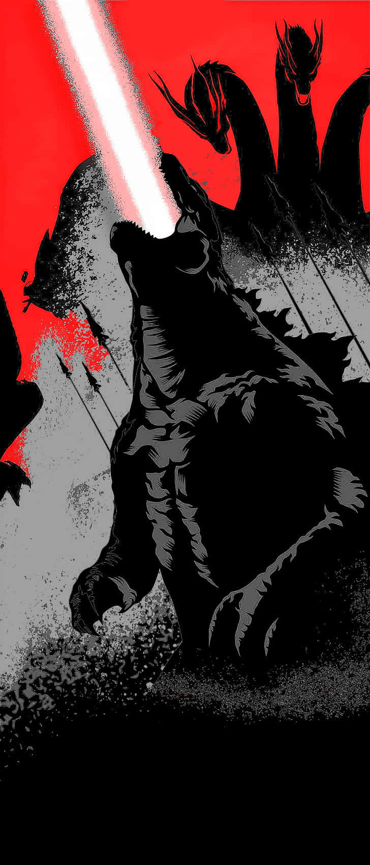 Godzilla, red background, black silhouette, HD Phone Wallpaper