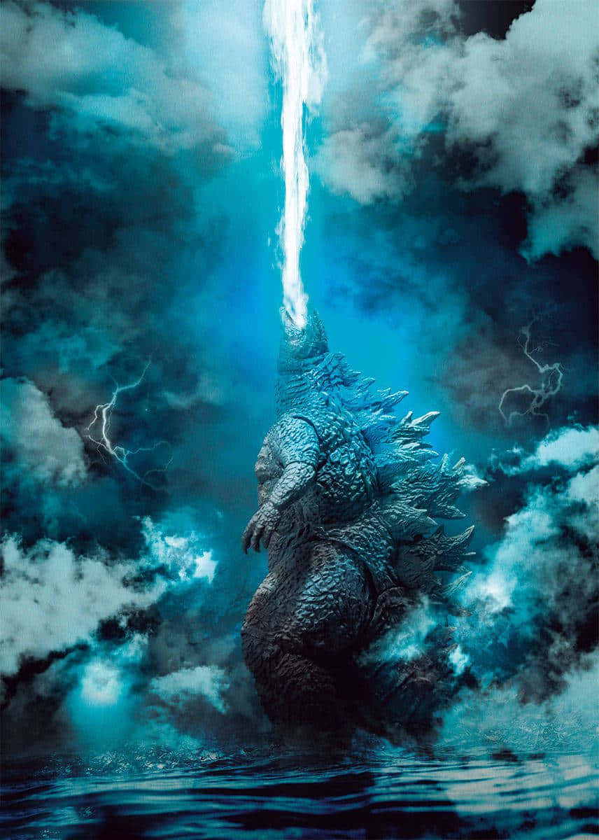 Godzilla, atomic breath, stormy ocean waters, SD Phone Wallpaper