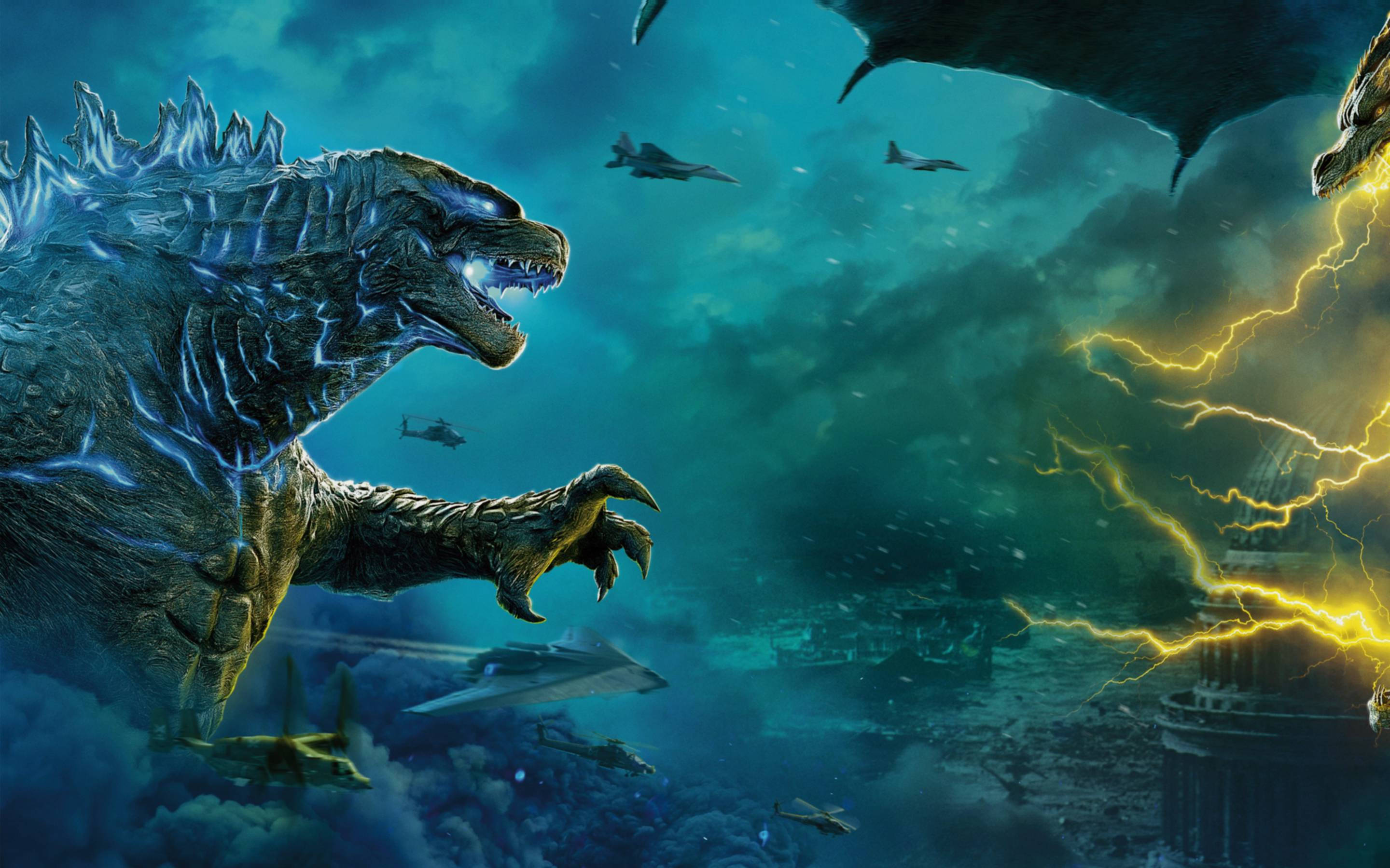 Godzilla, King of the Monsters, lightning, 2K Desktop Wallpaper