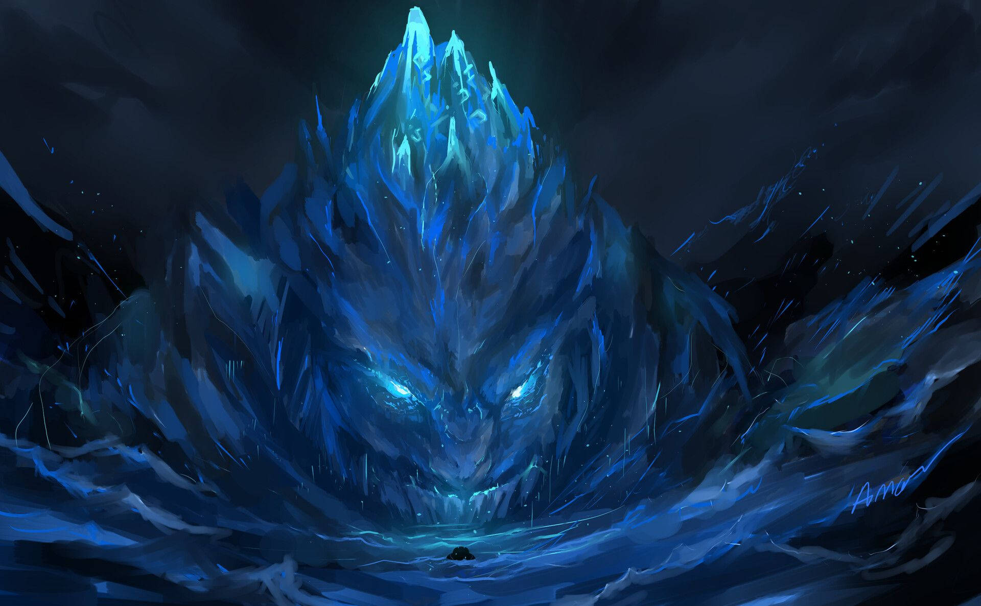 Godzilla King Of The Monsters, blue ice monster, glowing eyes, Full HD Desktop Wallpaper