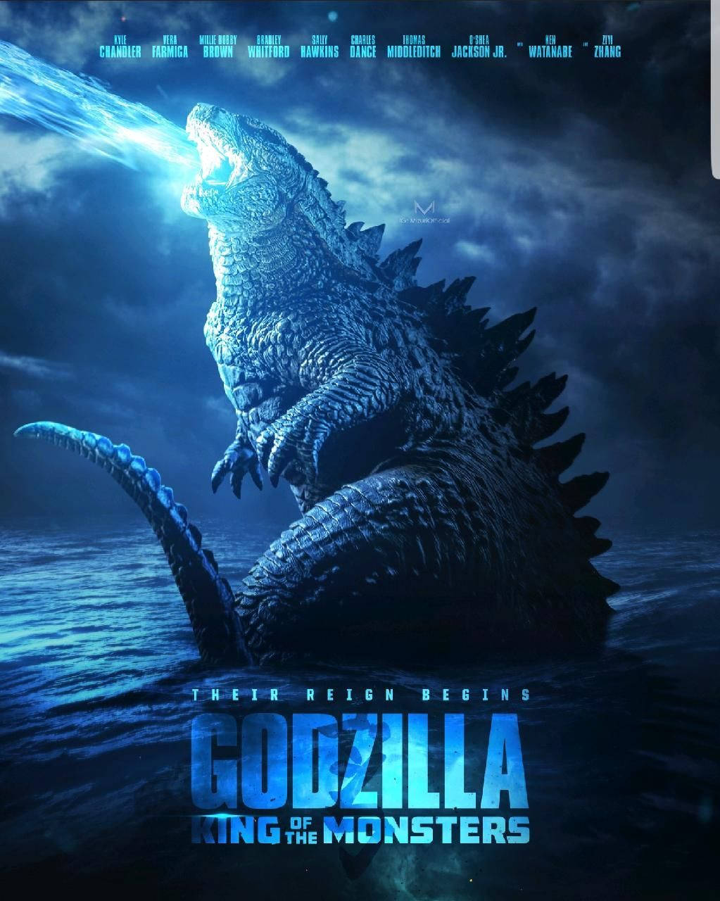 Godzilla King Of The Monsters, blue atomic breath, stormy night sky, HD Phone Wallpaper