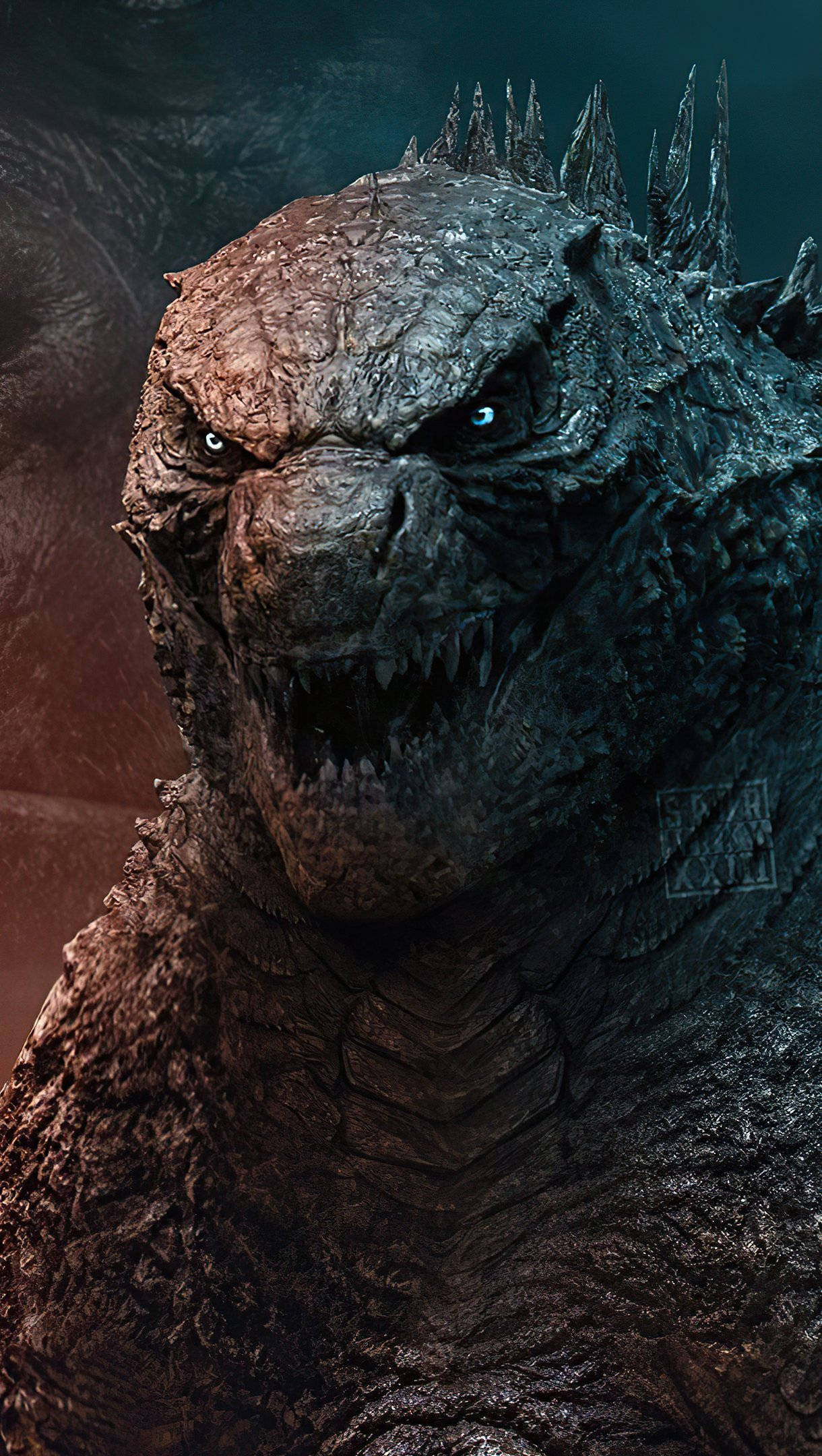 Godzilla King Of The Monsters, glowing blue eyes, spiked dorsal fins, Full HD Phone Wallpaper
