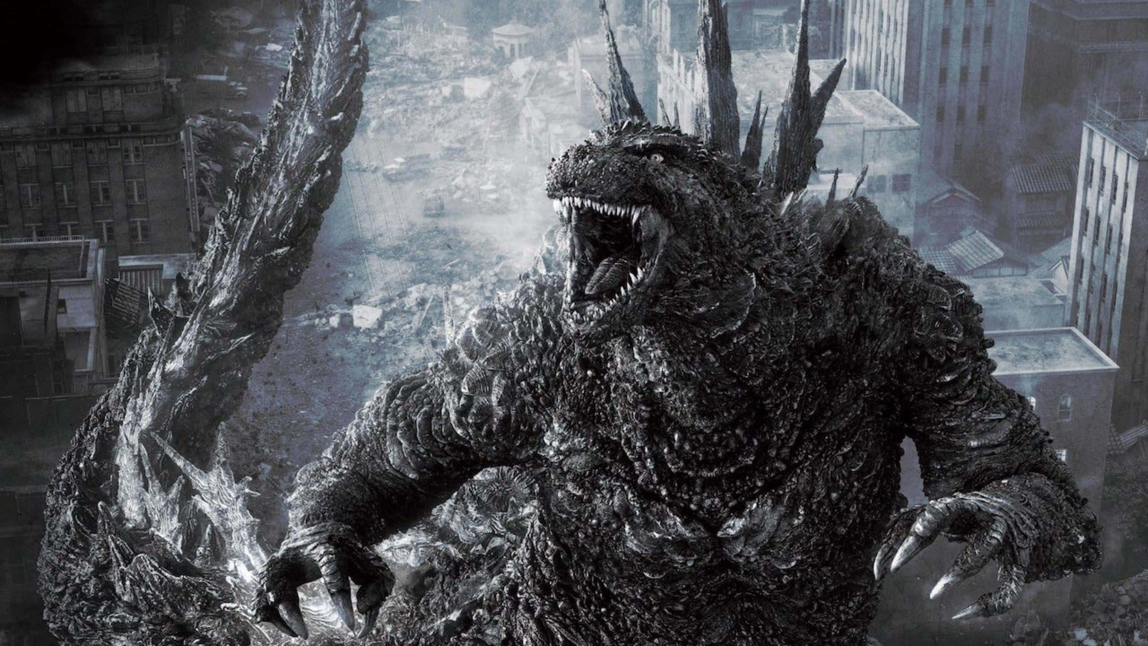 Godzilla Minus One 4K, Godzilla, shattered cityscape, 4K Desktop Wallpaper