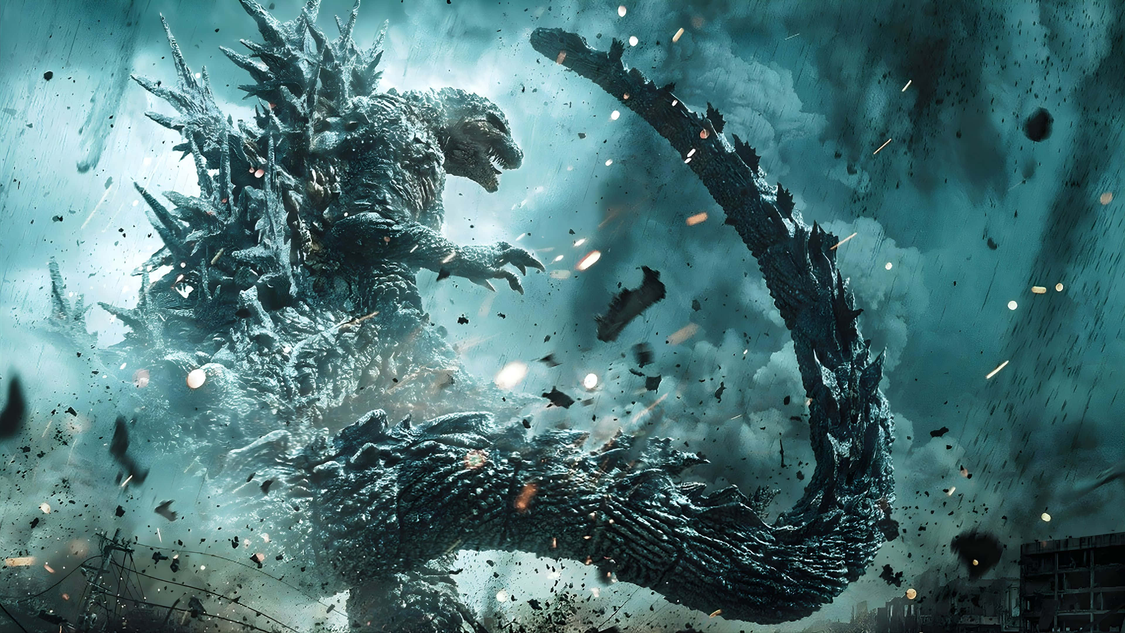 Godzilla Minus One 4K, Godzilla, stormy teal sky, 4K Desktop Wallpaper