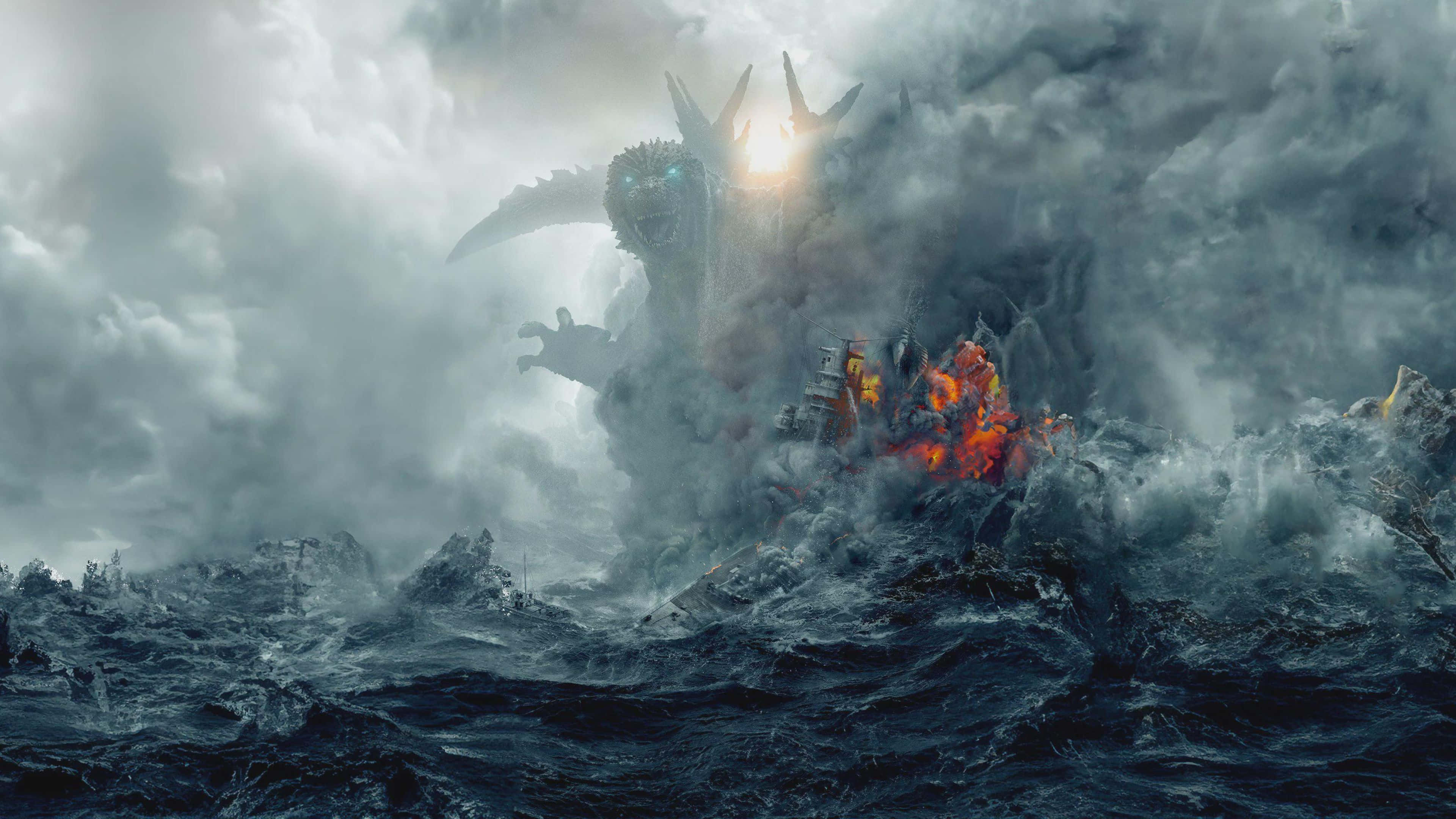 Godzilla Minus One, 4K, stormy seas, 4K Desktop Wallpaper