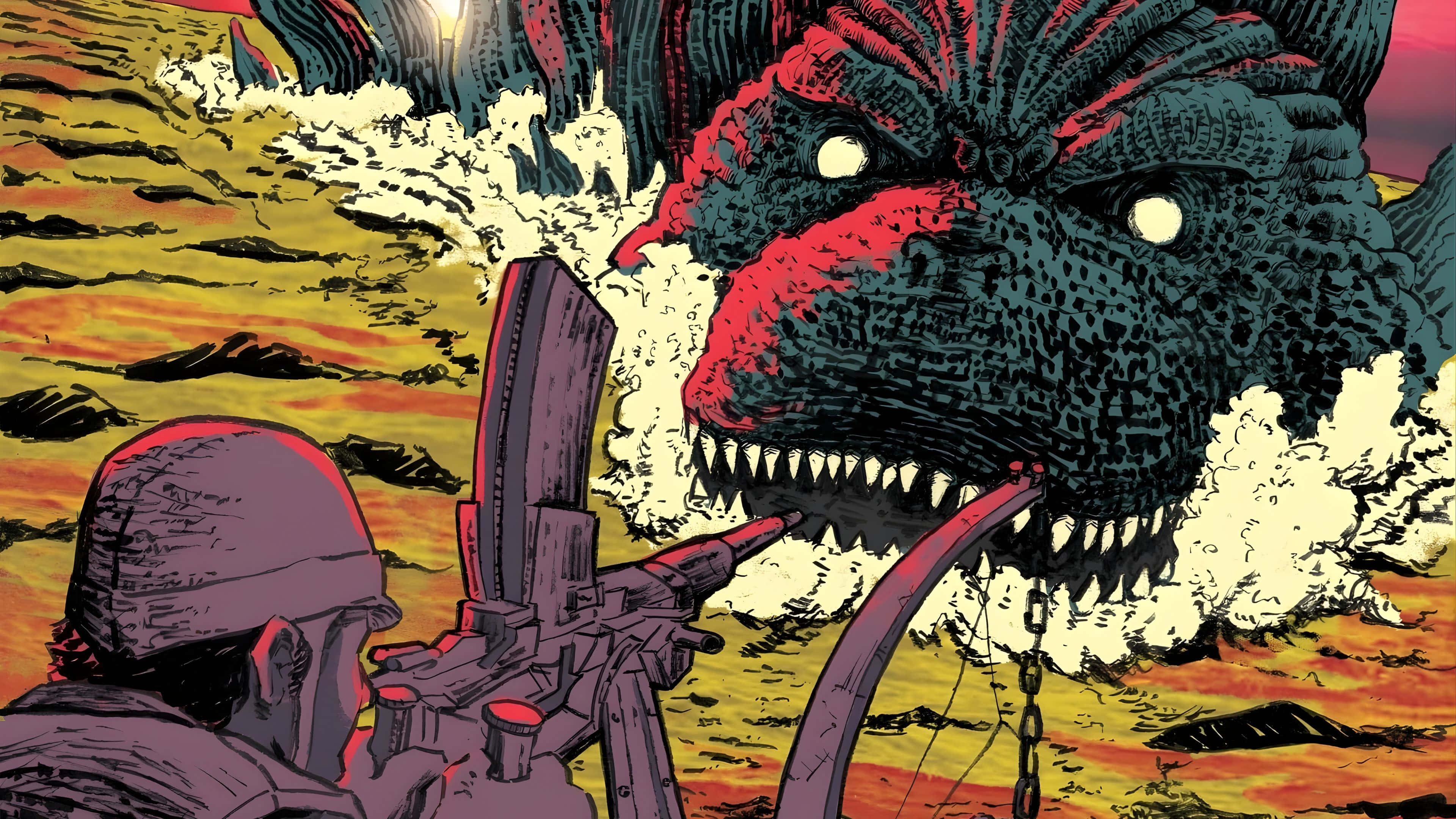 Godzilla Minus One, 4k, machine gun, 4K Desktop Wallpaper
