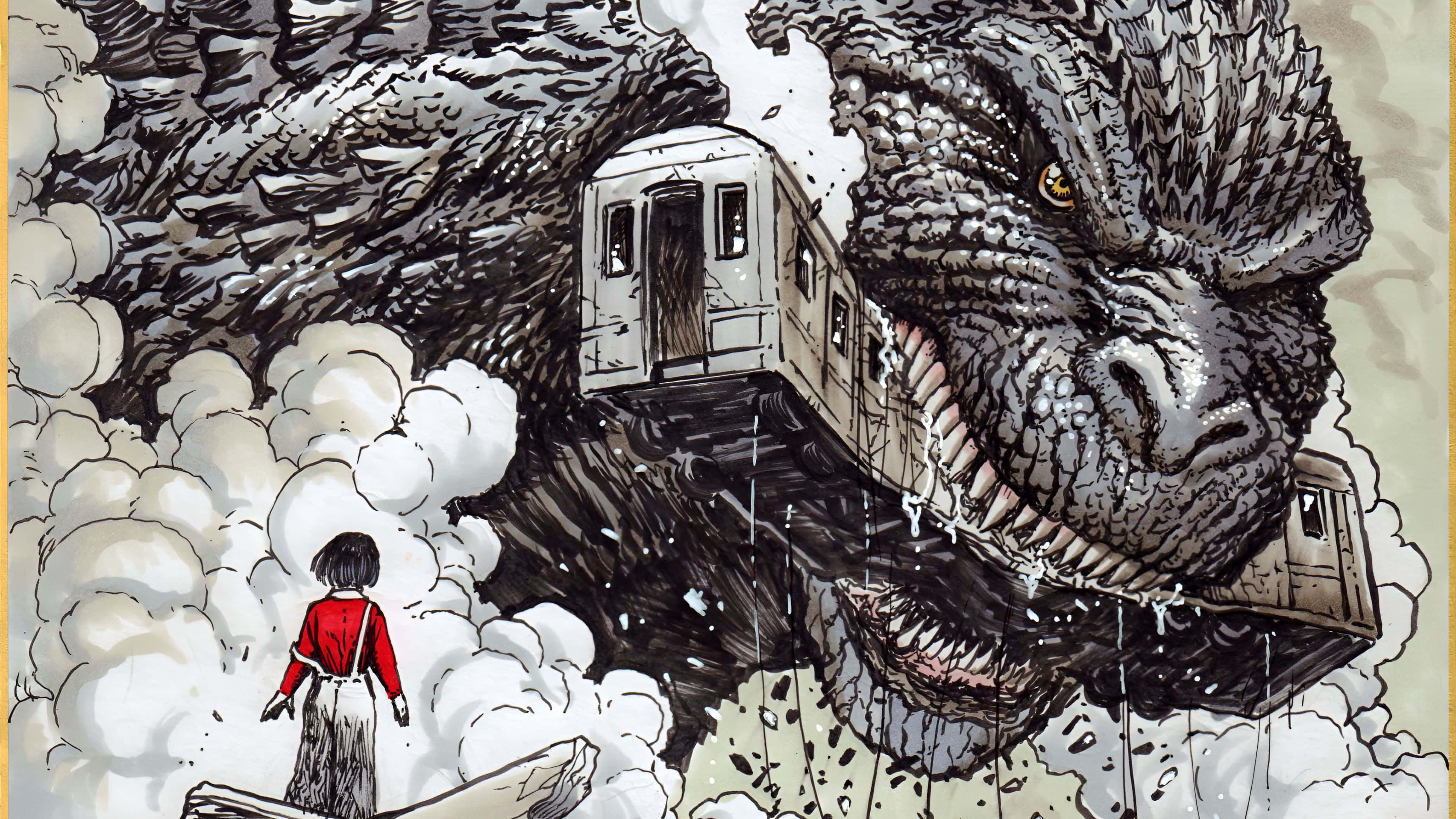 Godzilla Minus One, Godzilla, red coat, 4K Desktop Wallpaper