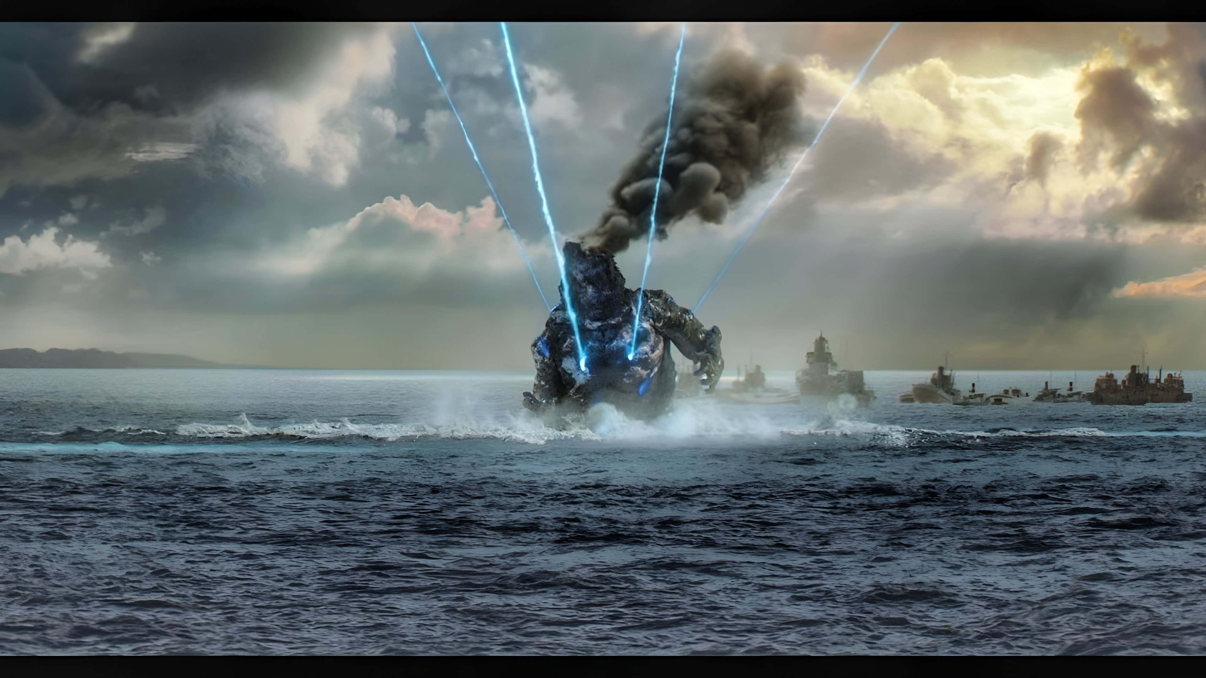 Godzilla Minus One 4K, battle scene, colossal biomechanical kaiju, 4K Desktop Wallpaper