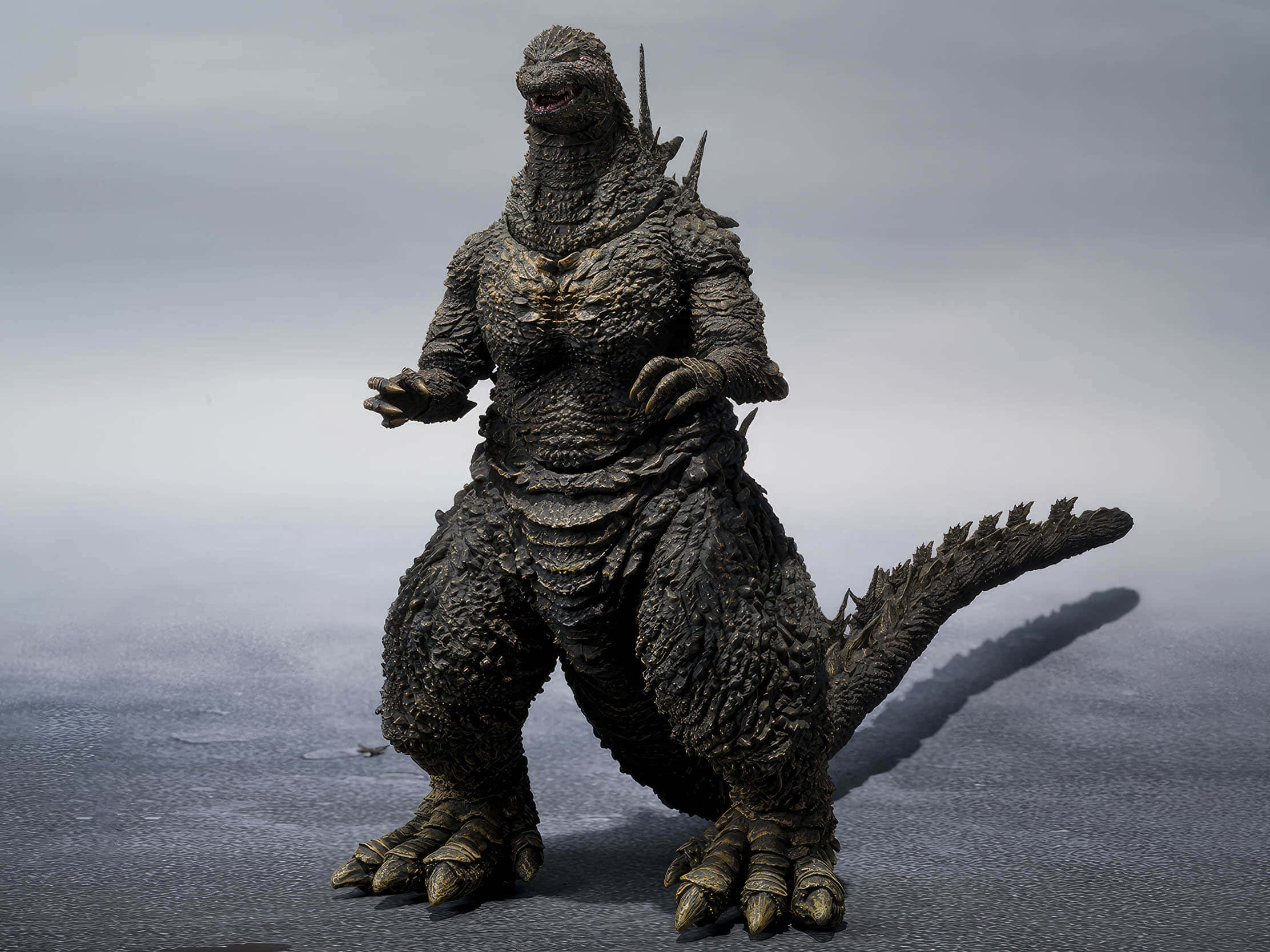 Godzilla, figurine, gray surface, Full HD Desktop Wallpaper