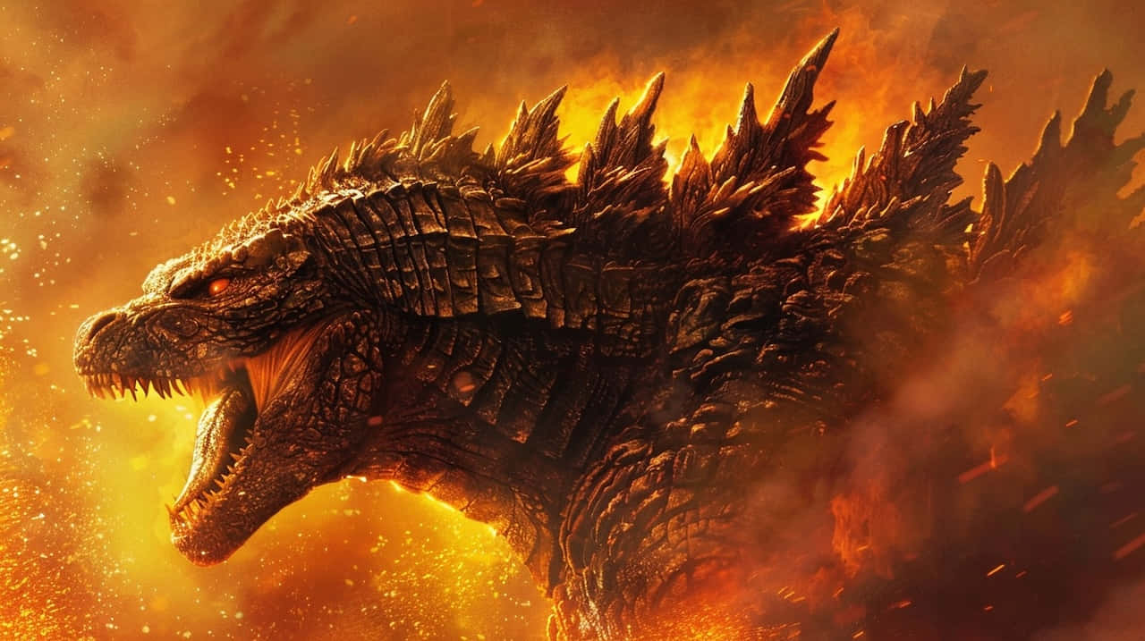 Godzilla, fire, orange explosions, HD Desktop Wallpaper