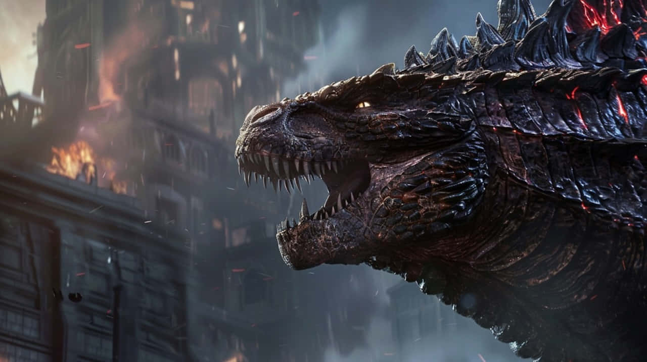 Godzilla, glowing eyes, fiery dorsal plates, HD Desktop Wallpaper