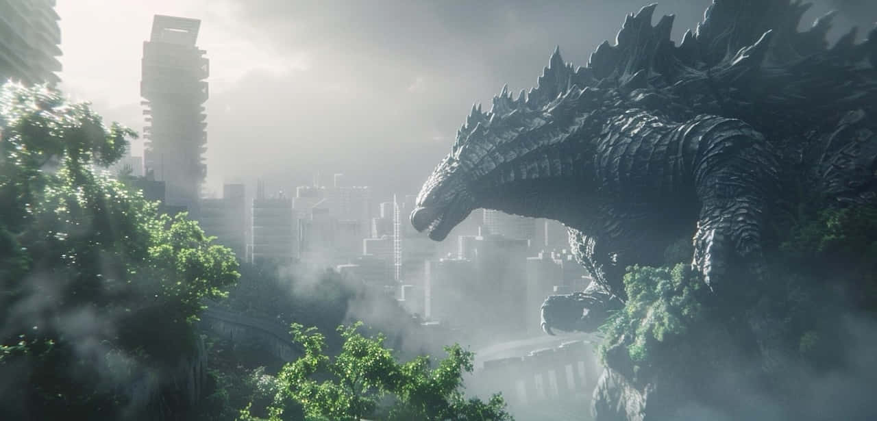 Godzilla, cityscape, misty greenery, HD Desktop Wallpaper