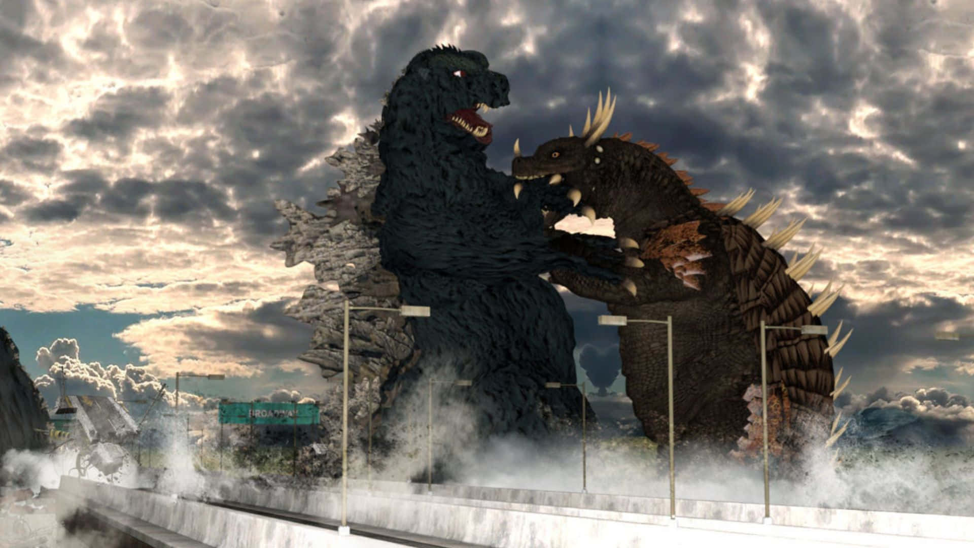 Godzilla, Anguirus, highway, Full HD Desktop Wallpaper