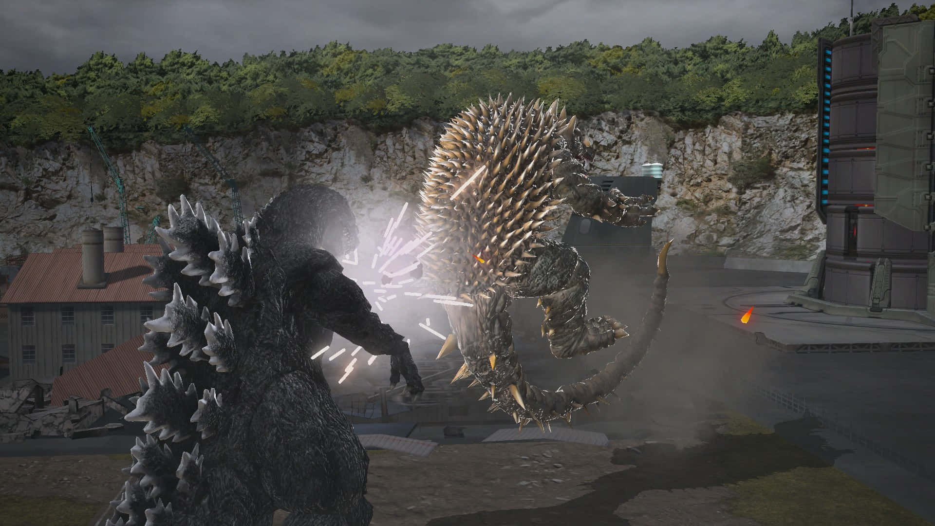 Godzilla, Anguirus, rocky industrial zone, Full HD Desktop Wallpaper