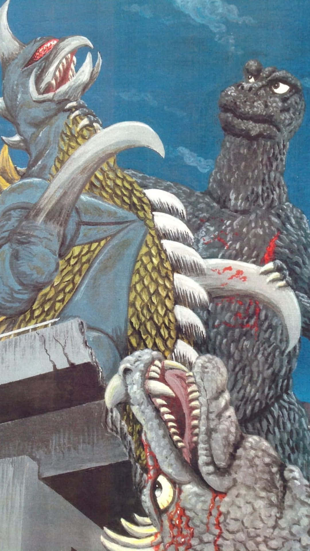 Godzilla, Anguirus, blue sky, Full HD Phone Wallpaper