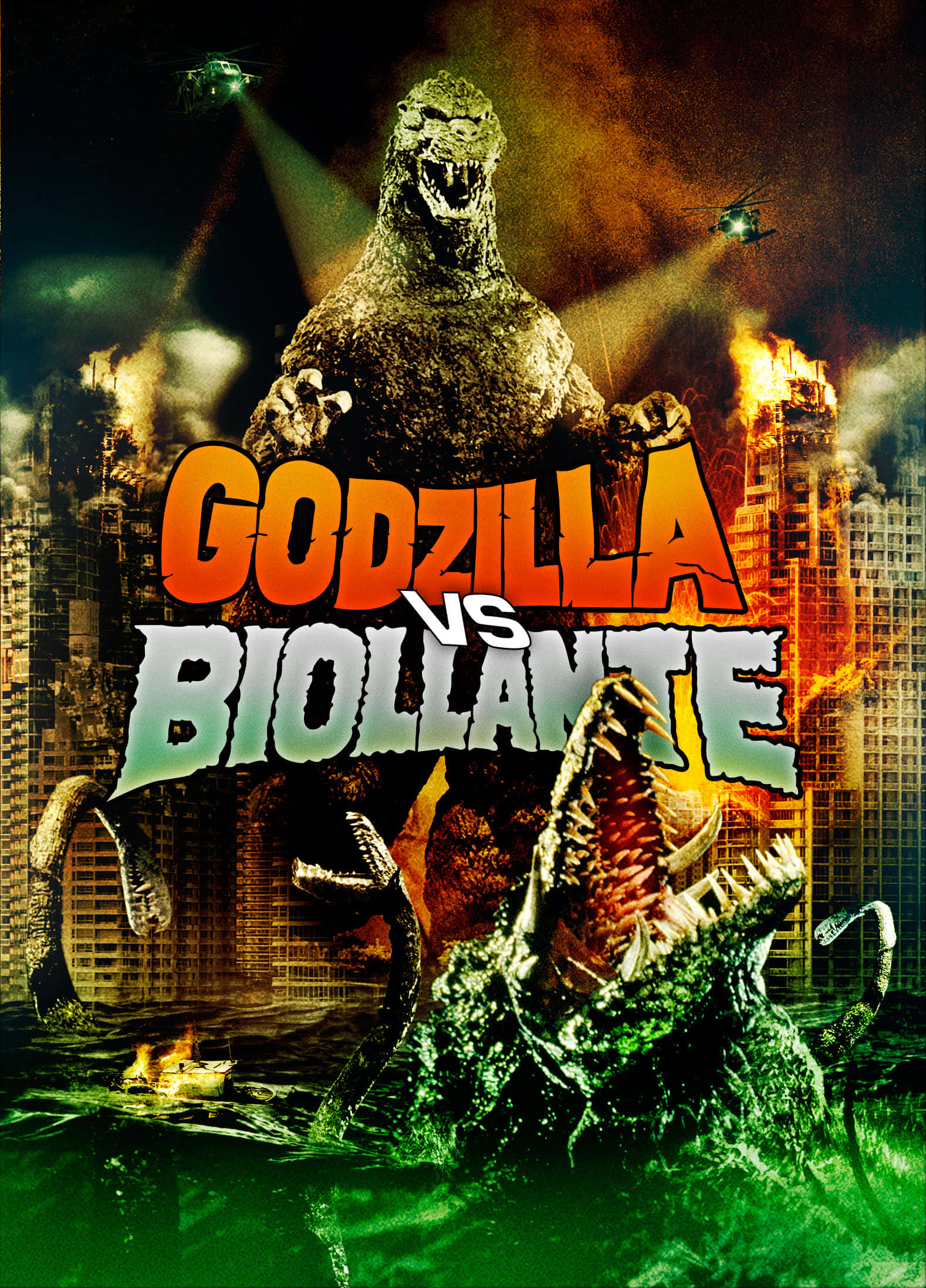 Godzilla, Biollante, burning skyscrapers, Full HD Phone Wallpaper