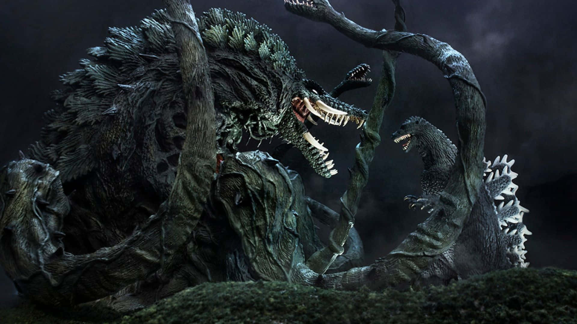 Godzilla, Biollante, dark stormy forest, Full HD Desktop Wallpaper