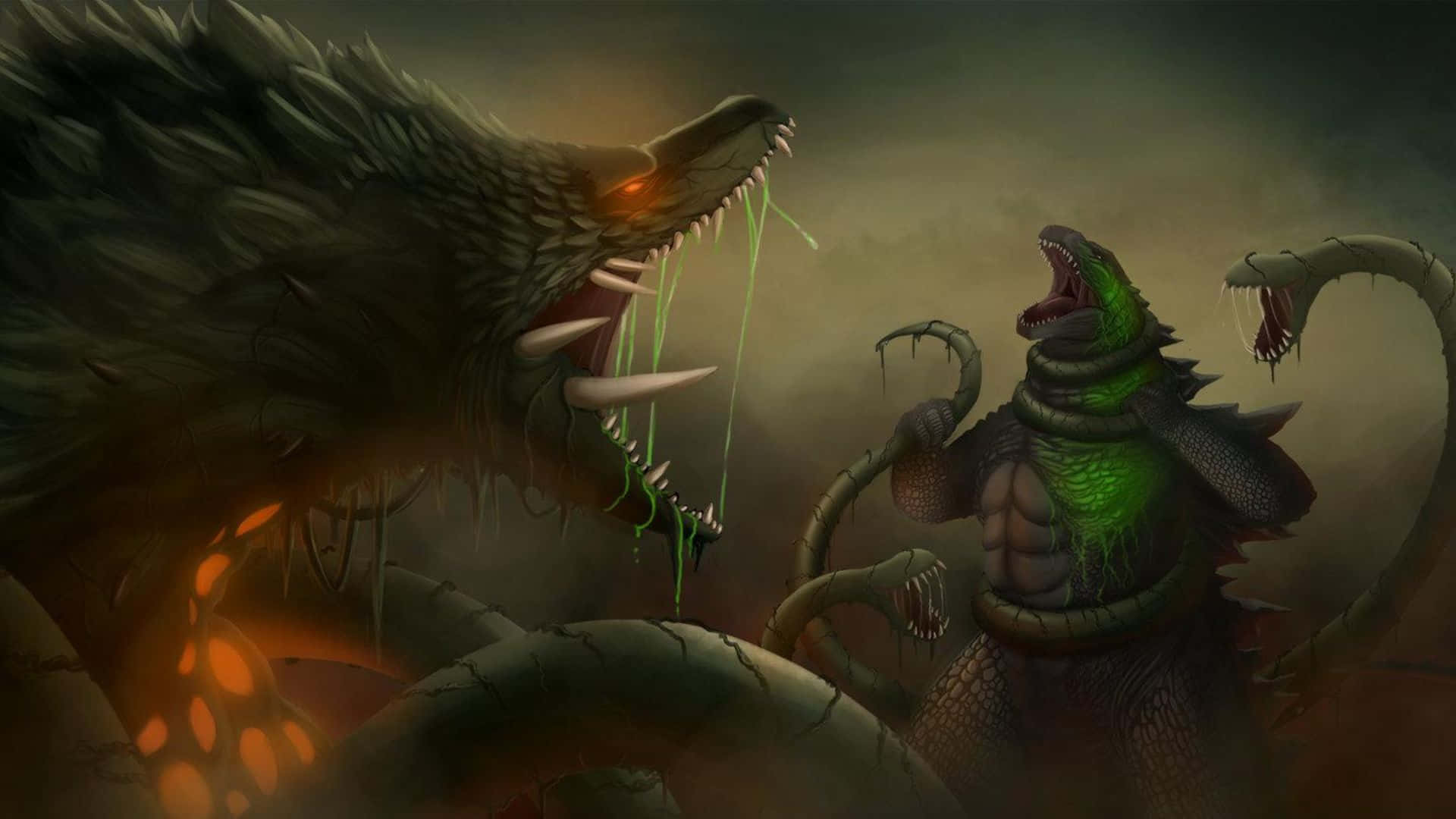 Godzilla, Biollante, green slime, Full HD Desktop Wallpaper