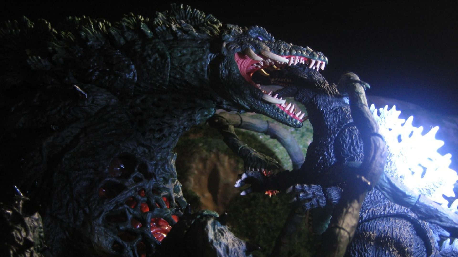Godzilla Vs Biollante, glowing red eyes, sharp teeth, Full HD Desktop Wallpaper