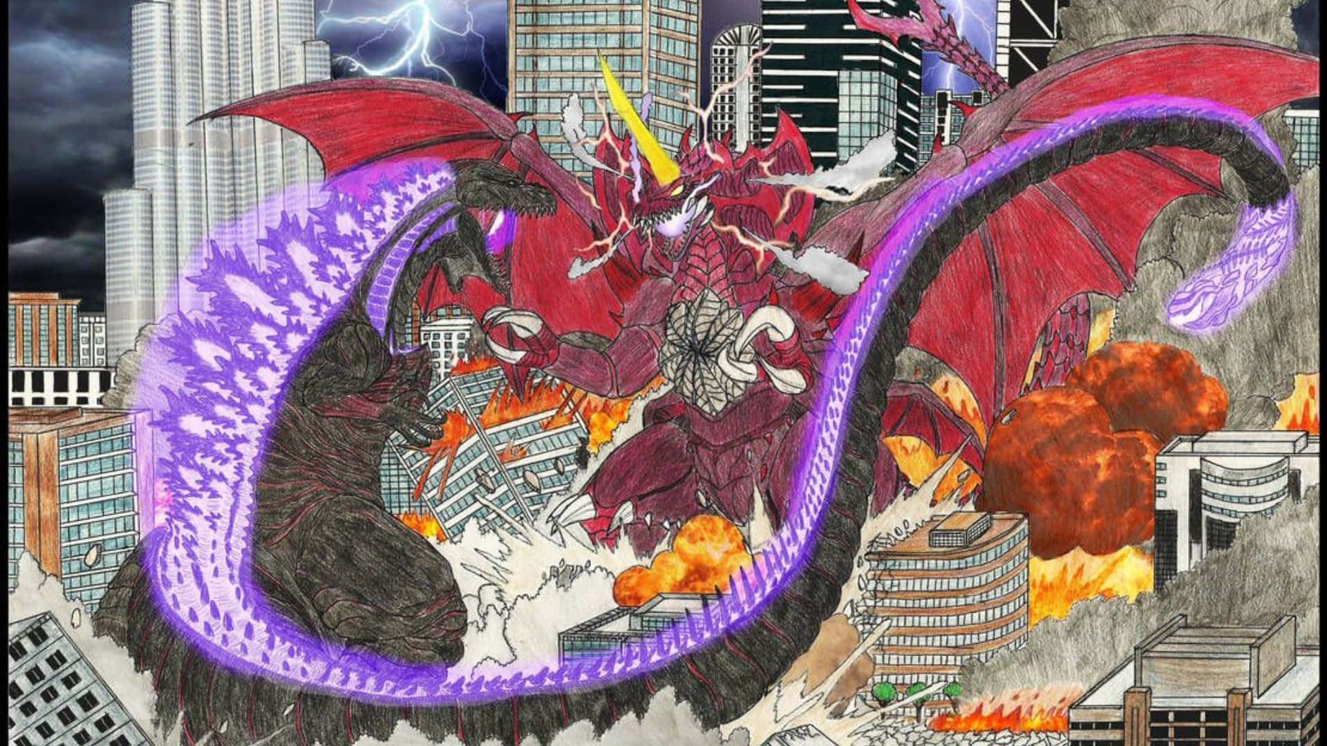 Godzilla, Destoroyah, colossal red dragon, Full HD Desktop Wallpaper