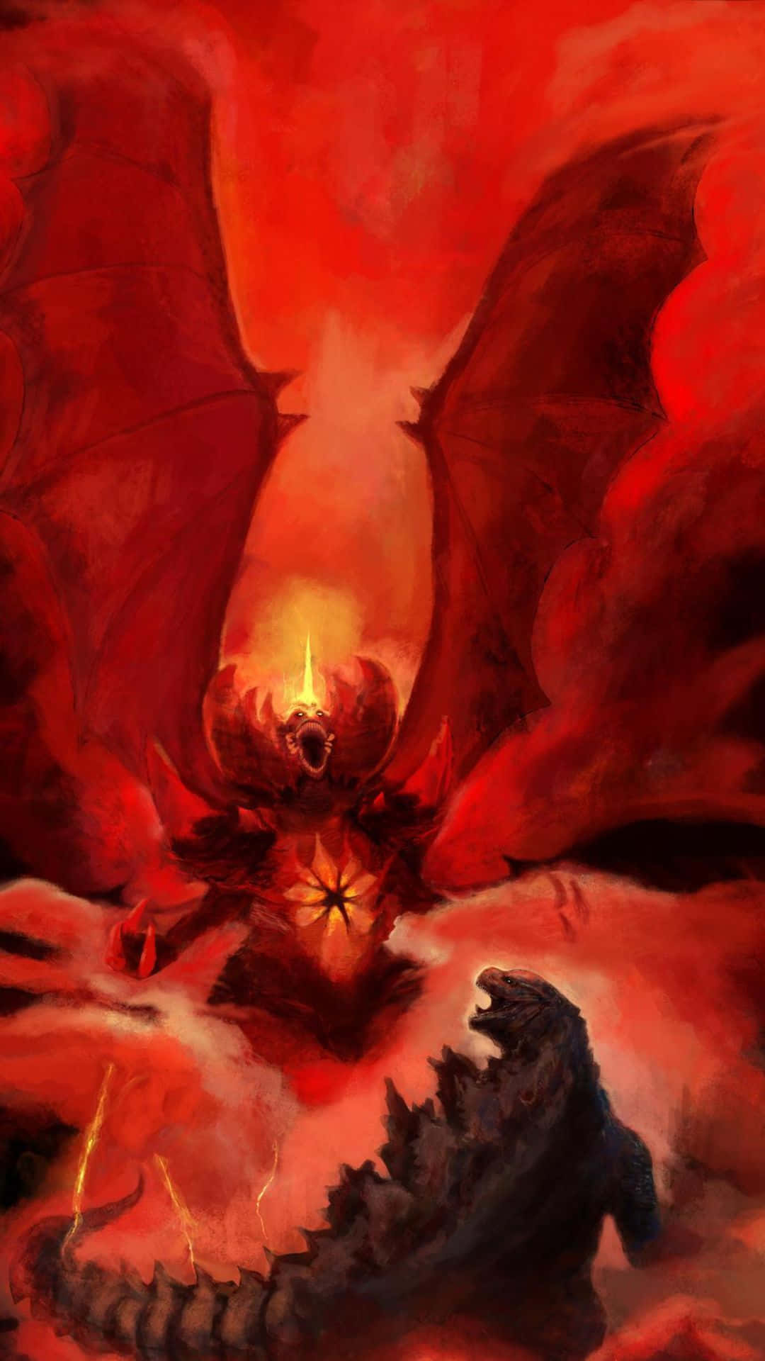 Godzilla, Destoroyah, red-winged dragon, Full HD Phone Wallpaper