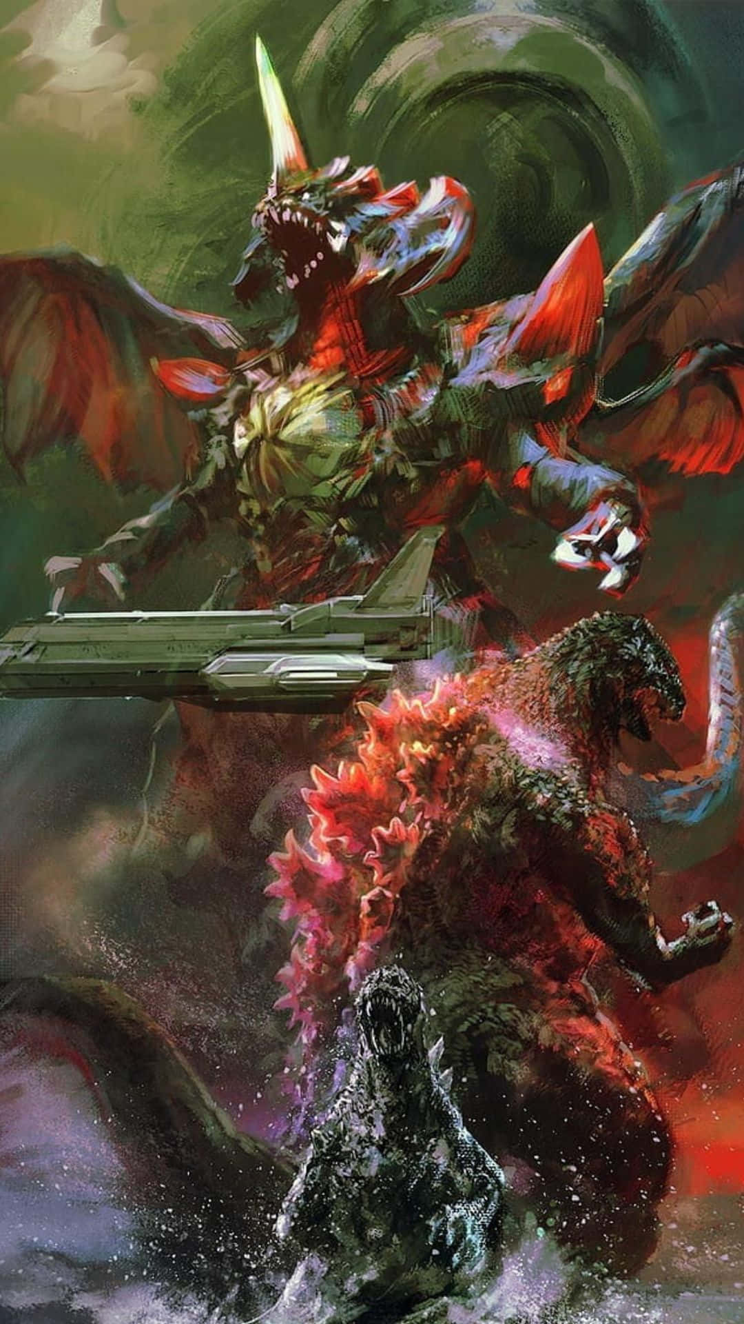 Godzilla, Destoroyah, red-winged kaiju, Full HD Phone Wallpaper