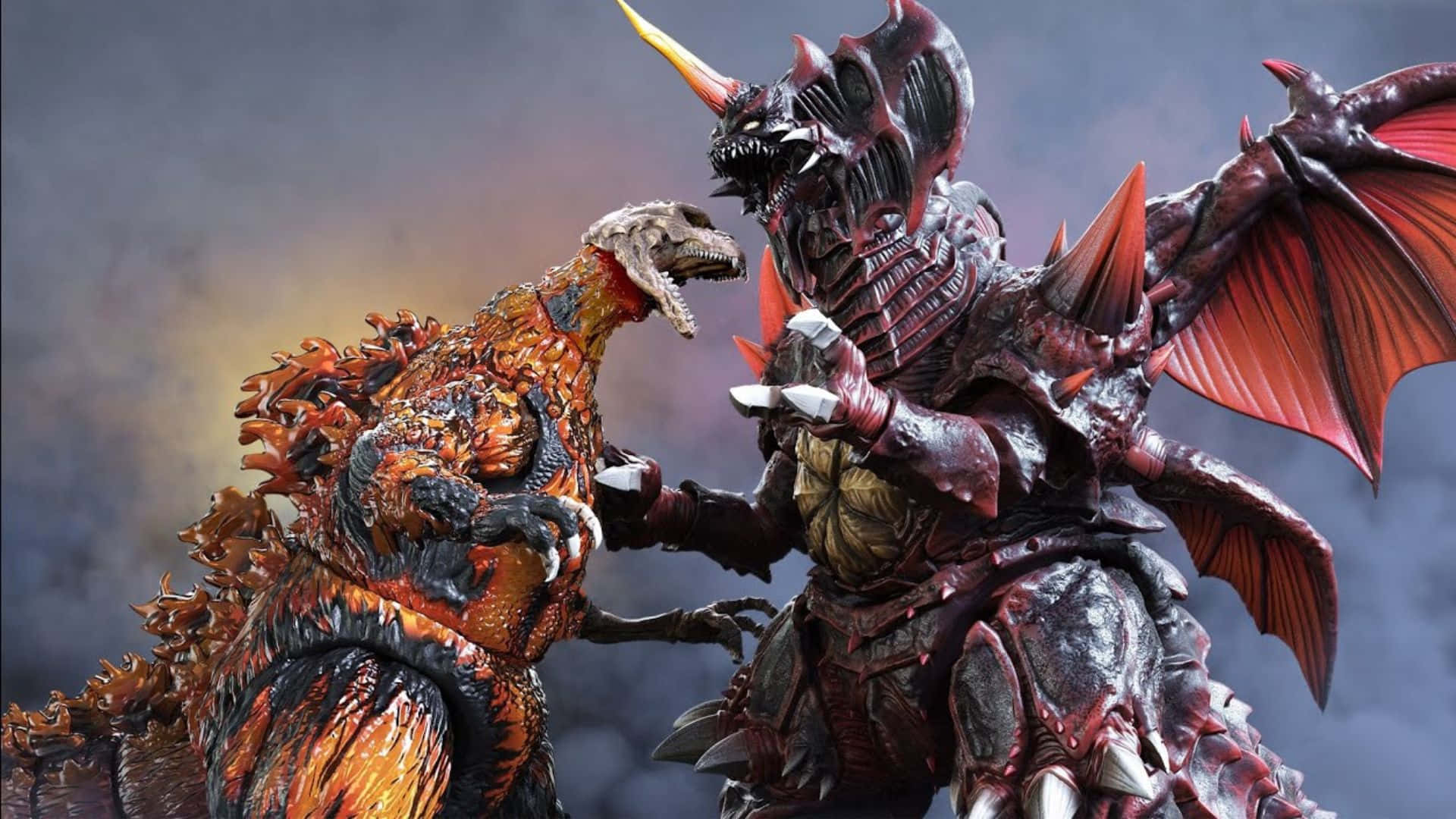Godzilla Vs Destoroyah, kaiju monsters, glowing eyes, Full HD Desktop Wallpaper