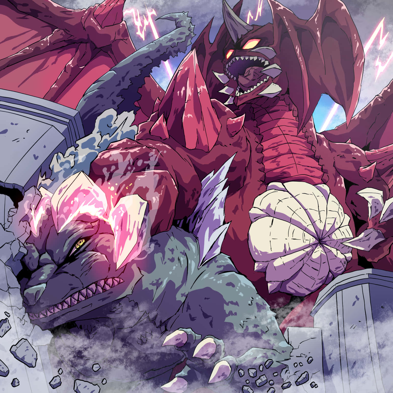Godzilla Vs Destoroyah, anime dragons, shattered stone, HD Desktop Wallpaper