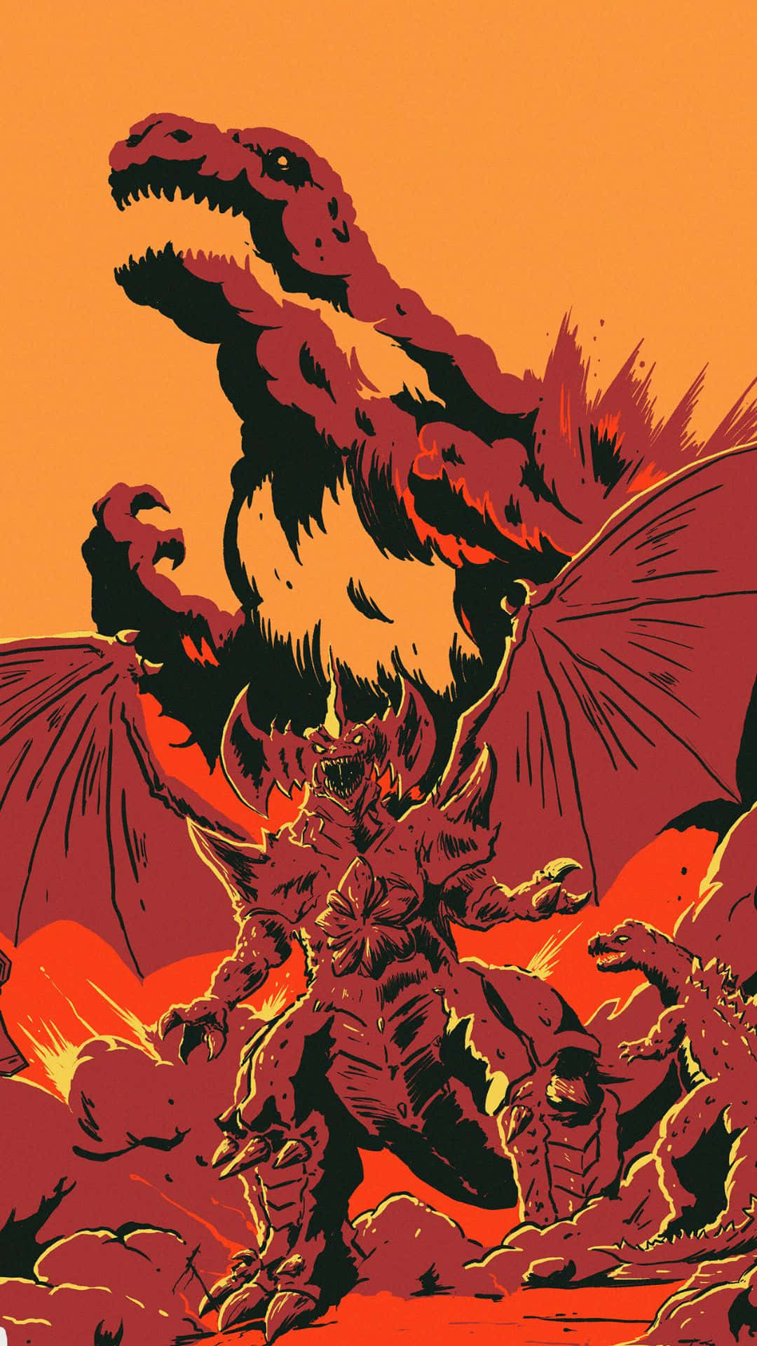 Godzilla Vs Destoroyah, fiery red dragon, demonic warrior, Full HD Phone Wallpaper