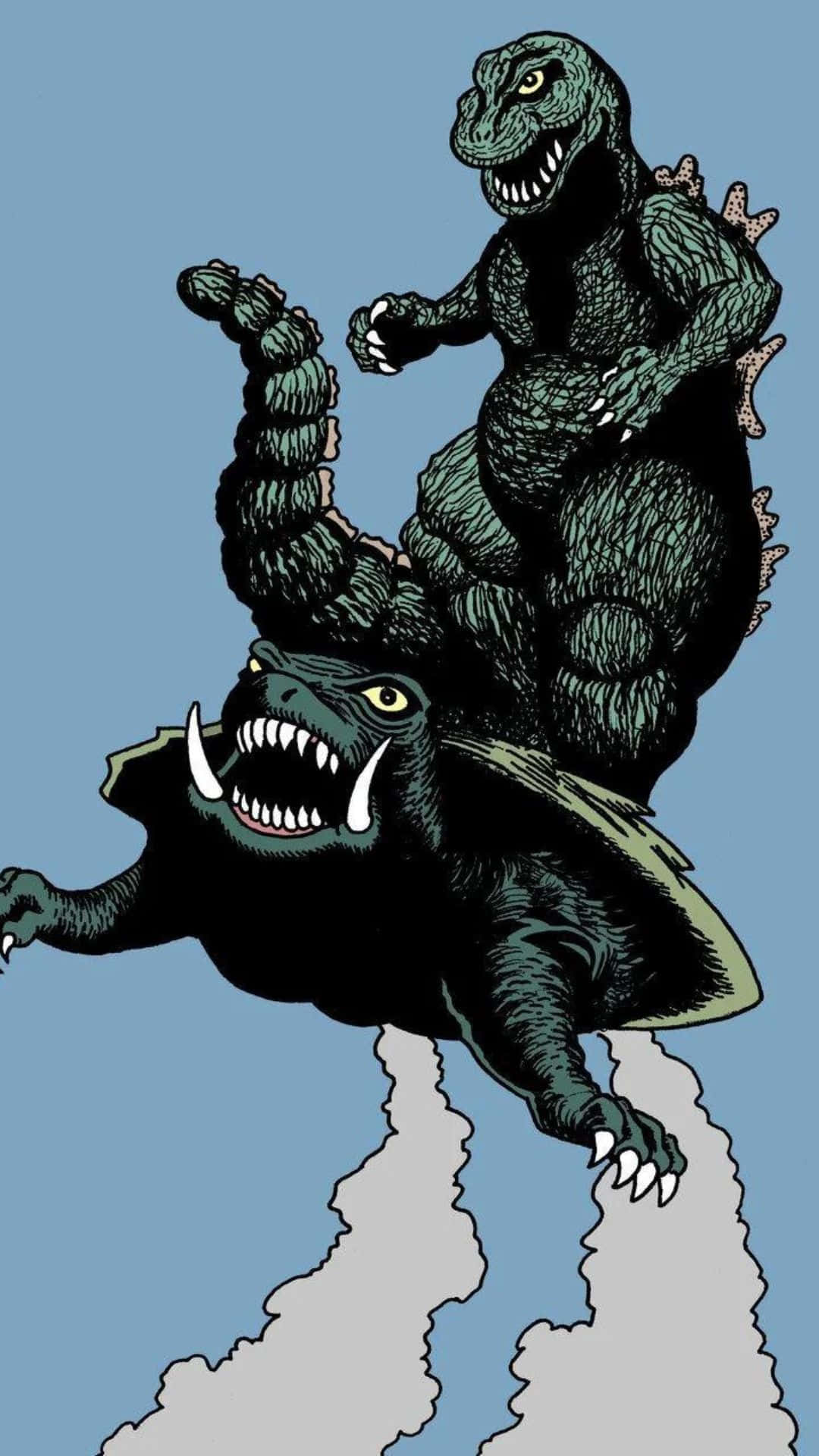 Godzilla, Gamera, midair, Full HD Phone Wallpaper