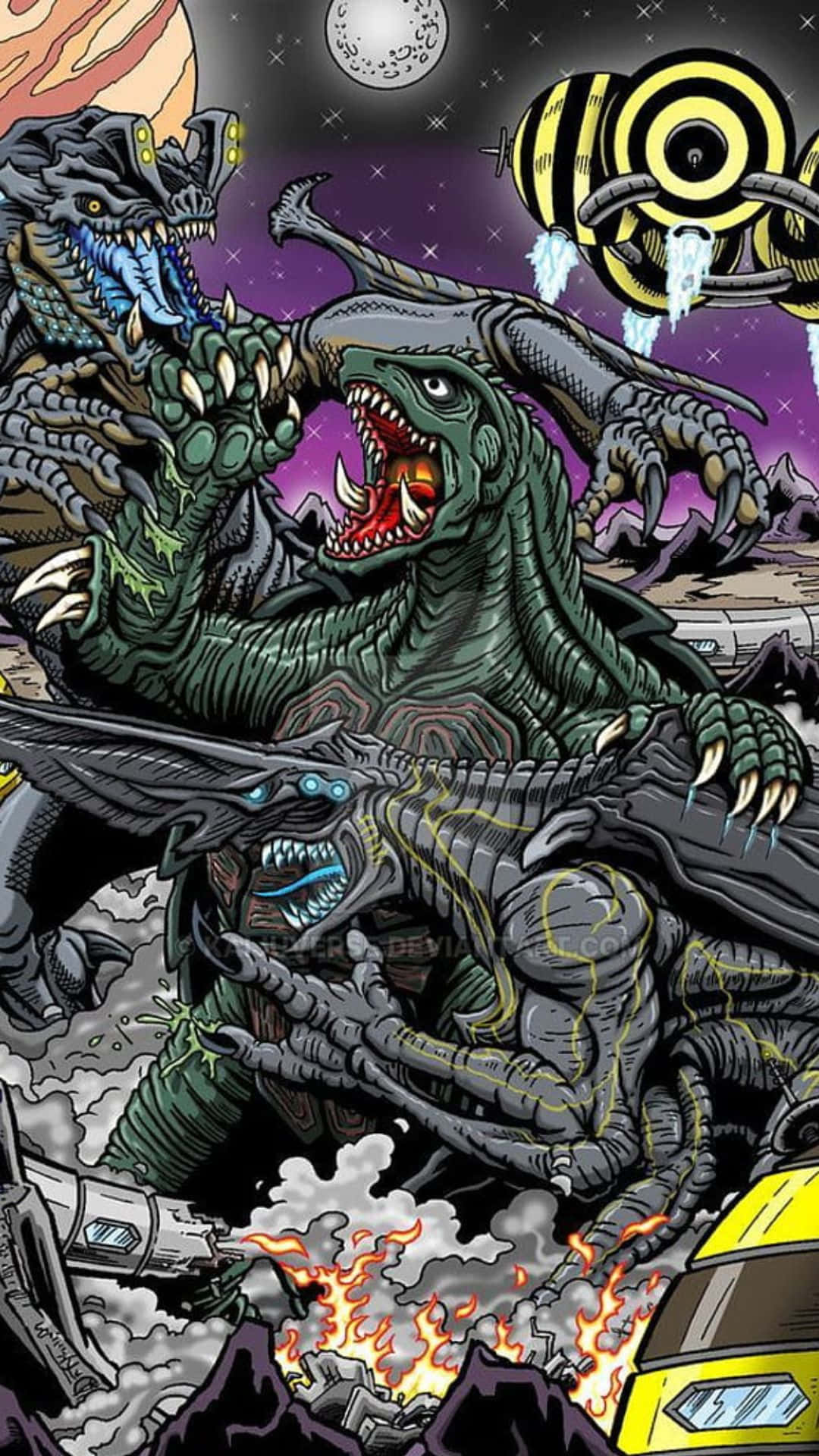 Godzilla, Gamera, colossal green kaiju, Full HD Phone Wallpaper
