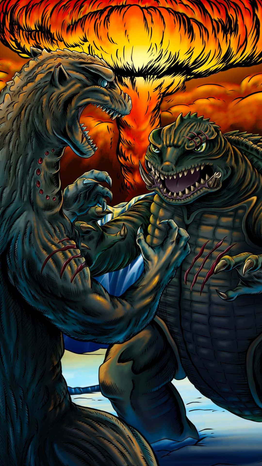 Godzilla, Gamera, mushroom cloud, Full HD Phone Wallpaper