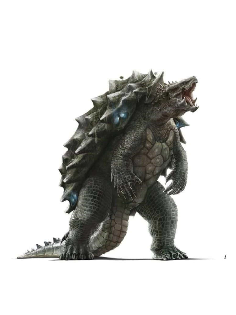 Gamera, glowing blue eyes, towering armored kaiju, SD Phone Wallpaper