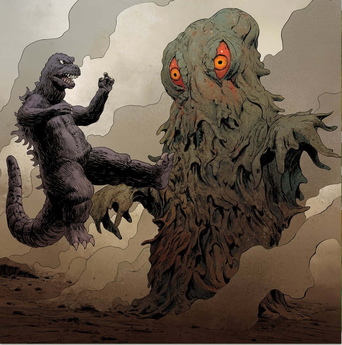 Godzilla, Hedorah, glowing orange eyes, SD Phone Wallpaper