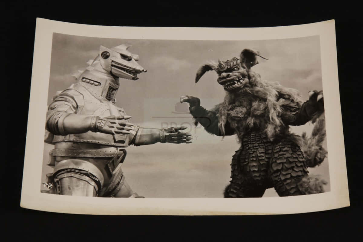 Godzilla Vs King Caesar, vintage black and white photo, robot, SD Desktop Wallpaper