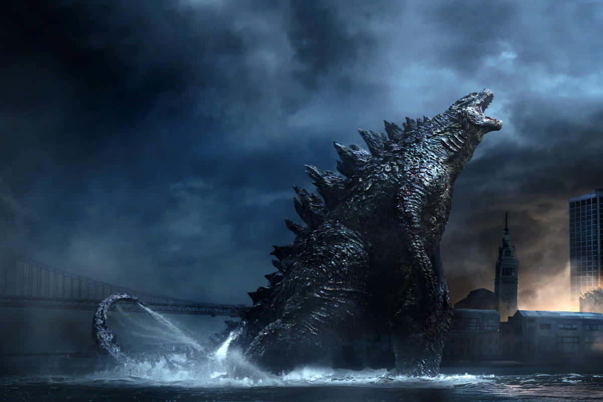 Godzilla, ocean, stormy skies, SD Desktop Wallpaper
