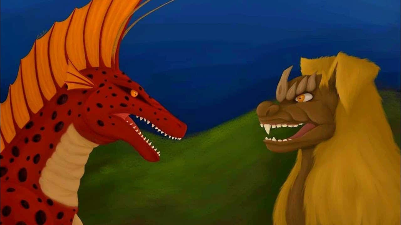 Godzilla Vs King Caesar, red spotted dragon, orange sail, HD Desktop Wallpaper