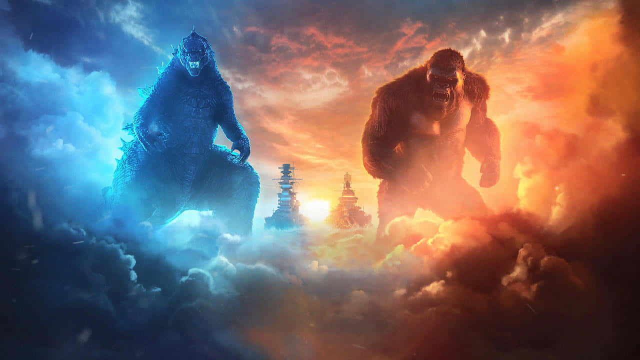 Godzilla, Kong, storm clouds, HD Desktop Wallpaper